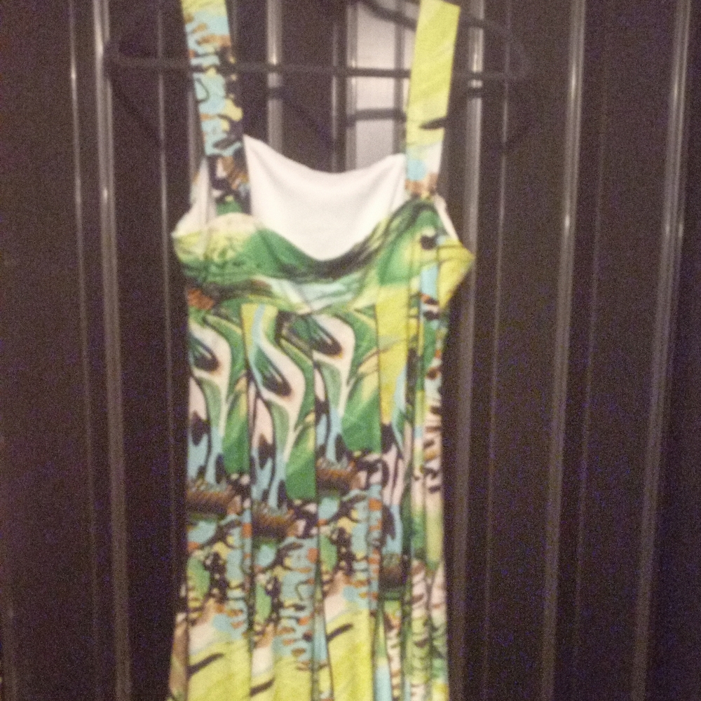 Vibrant Green and Yellow Patterned Dress